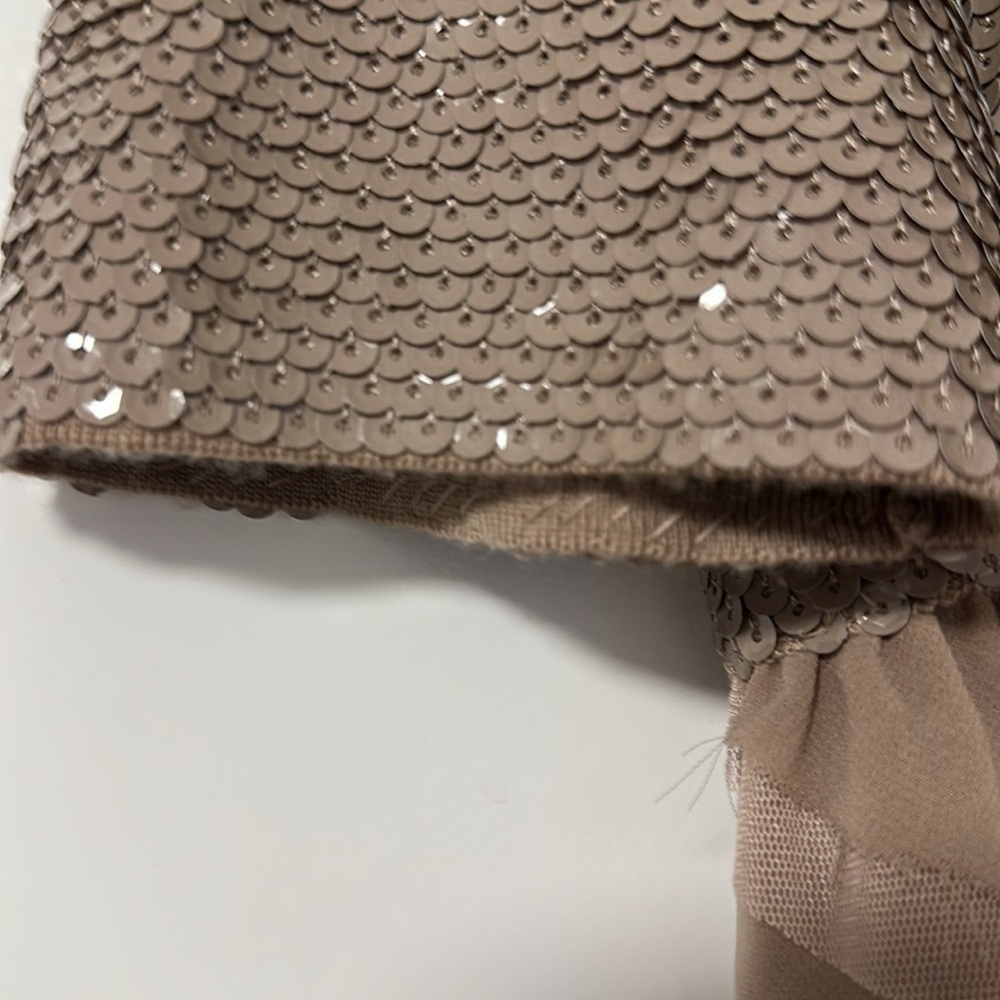 BCBGMaxAzria Sequin Embellished Taupe Jacket with Ruffle Hem - Picture 4 of 9